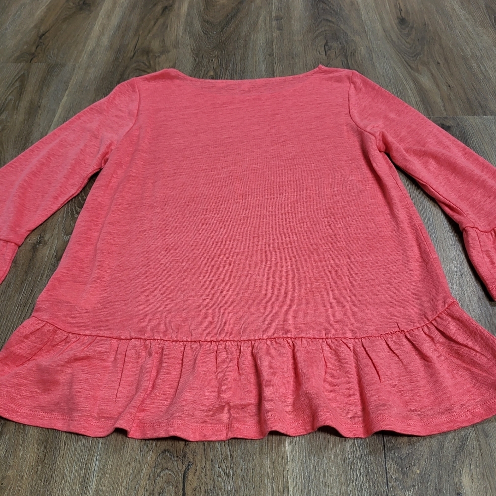 Boden linen 3/4 sleeve ruffle bottom bell sleeve top blouse size small boat neck - Picture 8 of 11